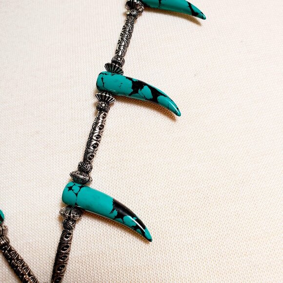 GUCCI NECKLACE MARMONT FLOWER TURQUOISE HORNS STERLING SILVER - Picture 6 of 13